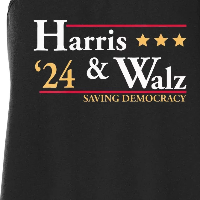 Kamala Harris Tim Walz Saving Democracy Election Campaign Women's Racerback Tank