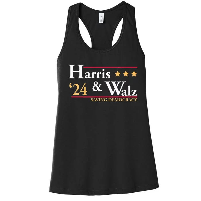 Kamala Harris Tim Walz Saving Democracy Election Campaign Women's Racerback Tank