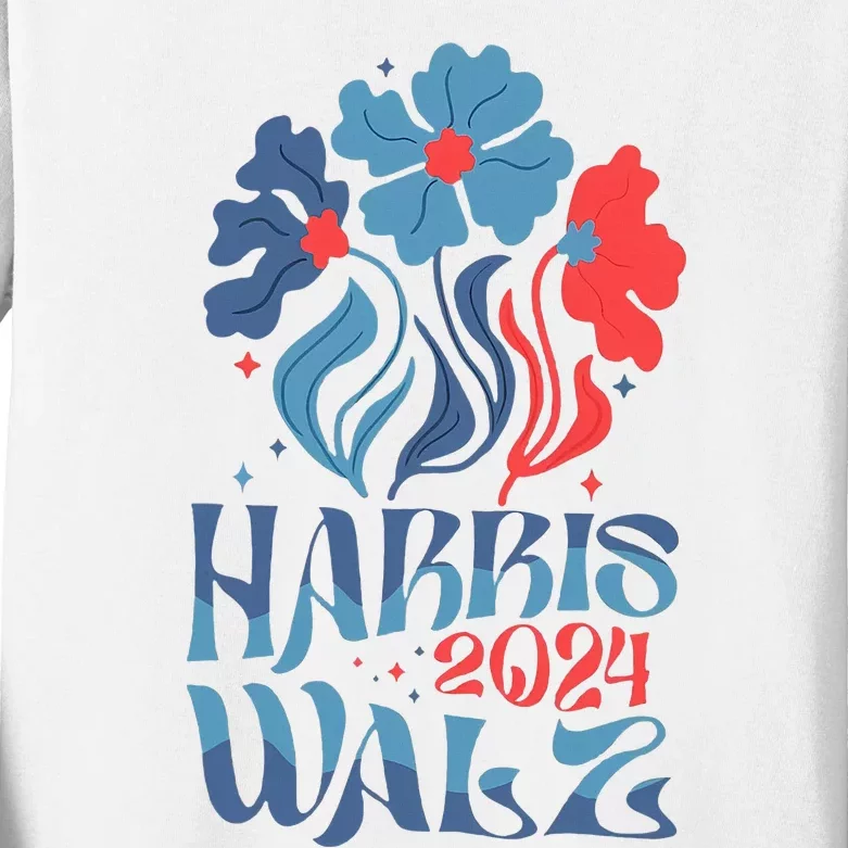 Kamala Harris Tim Walz 2024 Boho Aesthetic Harris Waltz 2024 Kids Long Sleeve Shirt