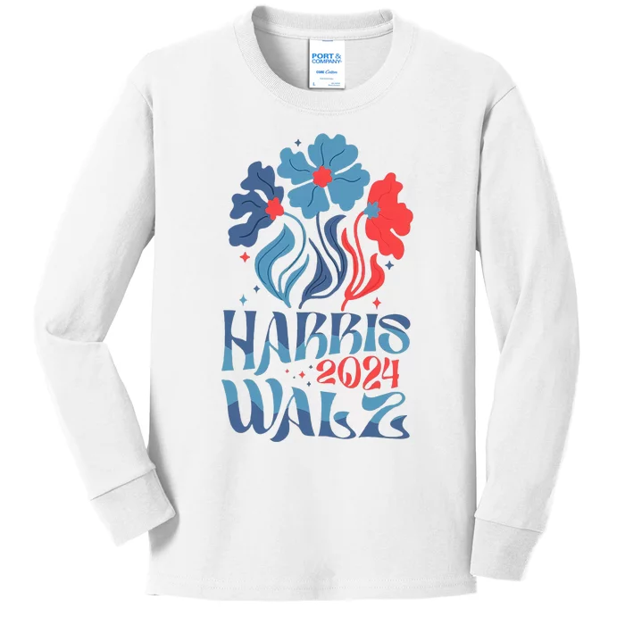 Kamala Harris Tim Walz 2024 Boho Aesthetic Harris Waltz 2024 Kids Long Sleeve Shirt