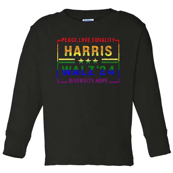 Kamala Harris Tim Walz 2024 Peace Lgbt Harris Walz Waltz Toddler Long Sleeve Shirt