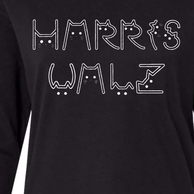 Kamala Harris Tim Walz Waltz Cat Letter Font Design 2024 Womens Cotton Relaxed Long Sleeve T-Shirt