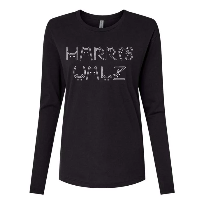 Kamala Harris Tim Walz Waltz Cat Letter Font Design 2024 Womens Cotton Relaxed Long Sleeve T-Shirt