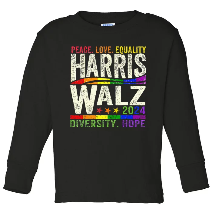 Kamala Harris Tim Walz 2024 Peace Lgbt Harris Walz Toddler Long Sleeve Shirt