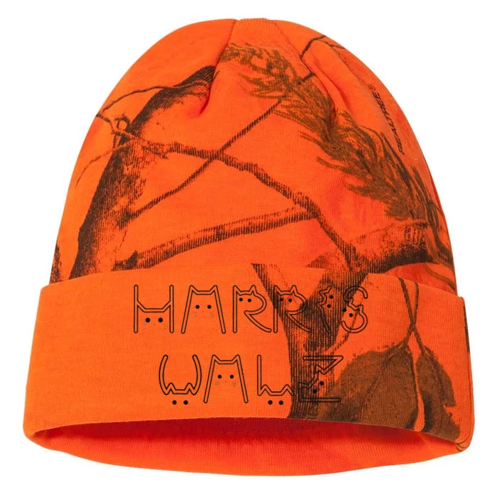 Kamala Harris Tim Walz Waltz Cat Letter Font Design 2024 Kati - 12in Camo Beanie