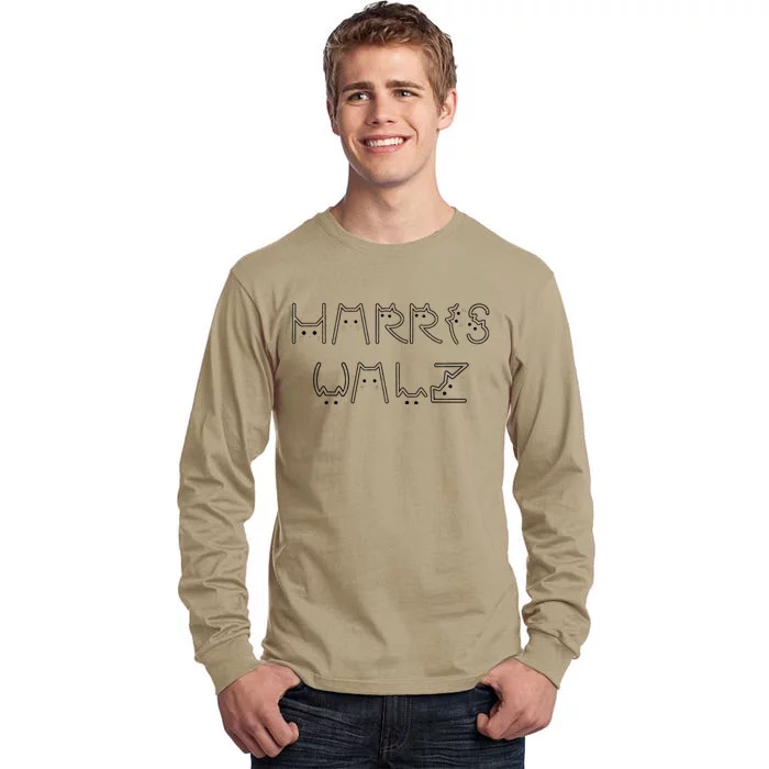 Kamala Harris Tim Walz Waltz Cat Letter Font Design 2024 Tall Long Sleeve T-Shirt