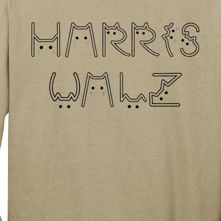 Kamala Harris Tim Walz Waltz Cat Letter Font Design 2024 Tall Long Sleeve T-Shirt