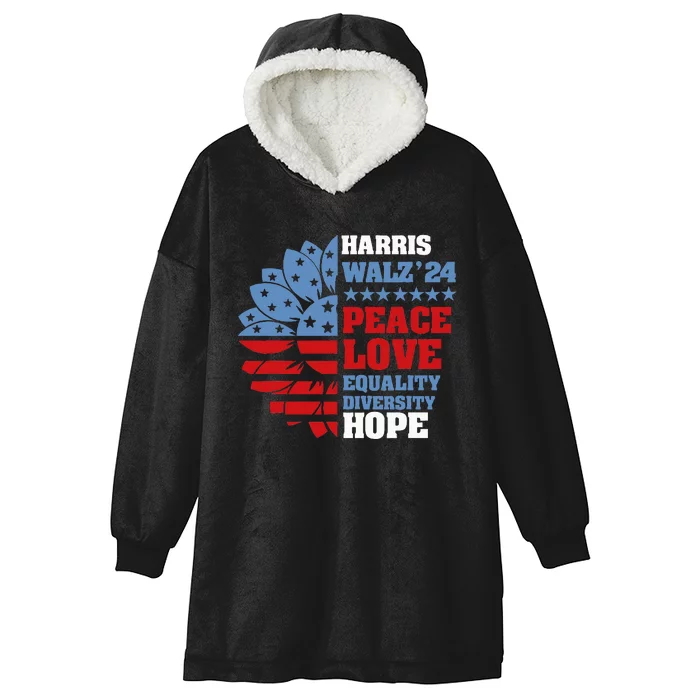 Kamala Harris Tim Walz 2024 Peace Lgbt Harris Walz Waltz Hooded Wearable Blanket