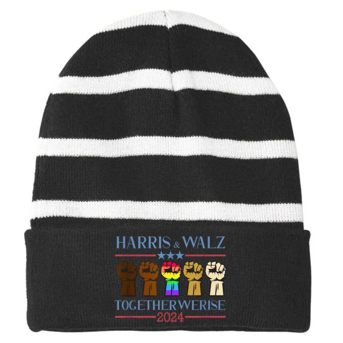 Kamala Harris Tim Walz 2024 Election Lgbt Harris Walz Waltz Striped Beanie with Solid Band