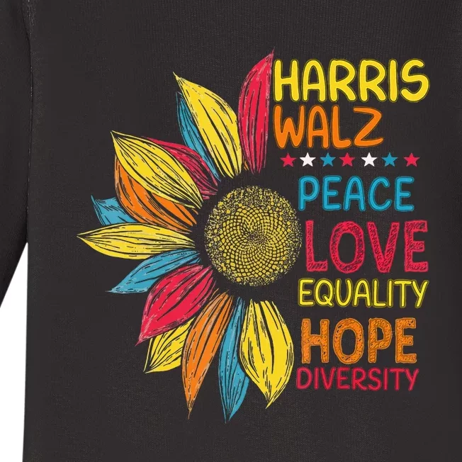 Kamala Harris Tim Walz 2024 Peace Lgbt Harris Walz Waltz Baby Long Sleeve Bodysuit