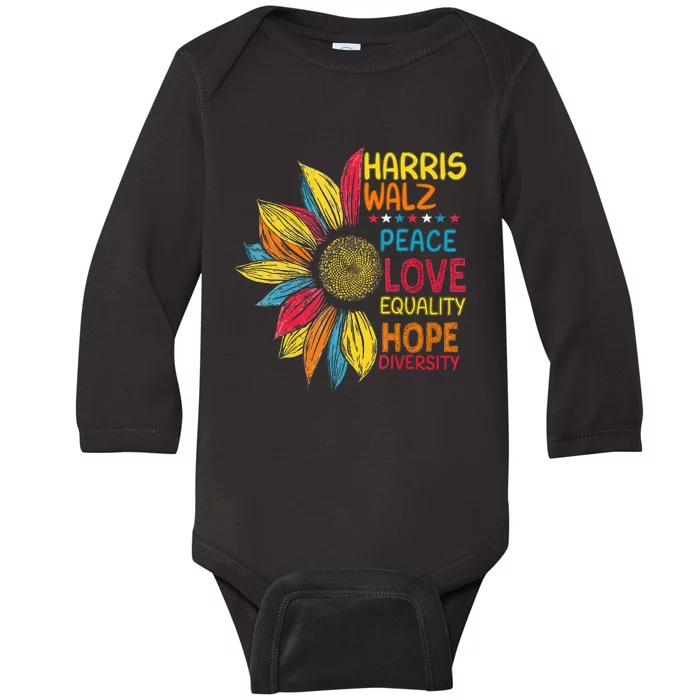 Kamala Harris Tim Walz 2024 Peace Lgbt Harris Walz Waltz Baby Long Sleeve Bodysuit