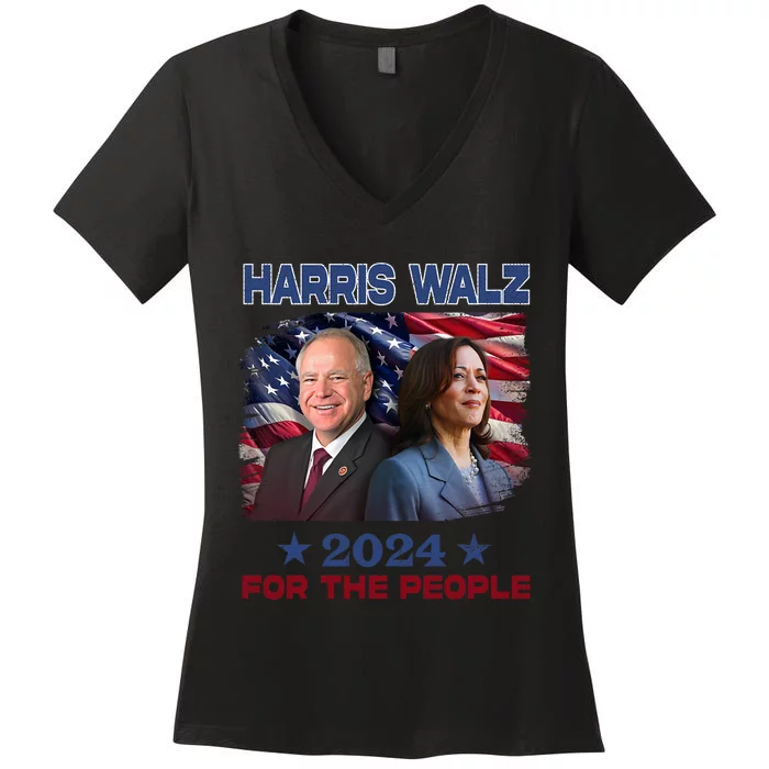 Kamala Harris Tim Walz Waltz 2024 For The People Women's V-Neck T-Shirt