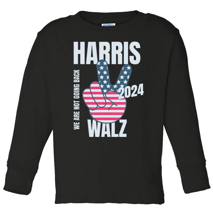 Kamala Harris Tim Walz 2024 Vote Election Peace Sign Flag Toddler Long Sleeve Shirt