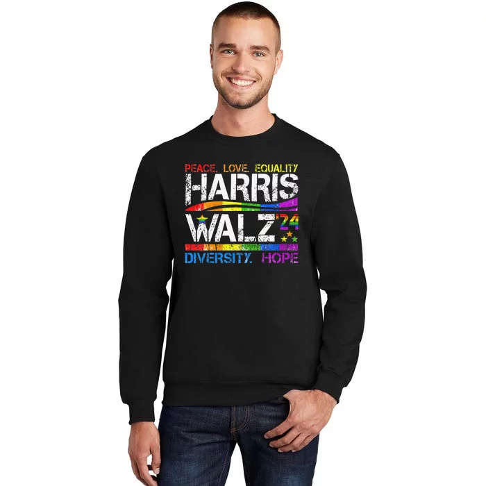 Kamala Harris Tim Walz 2024 Peace Lgbt Harris Walz Waltz Tall Sweatshirt