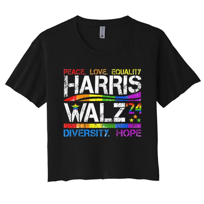 Kamala Harris Tim Walz 2024 Peace Lgbt Harris Walz Waltz Women's Crop Top Tee