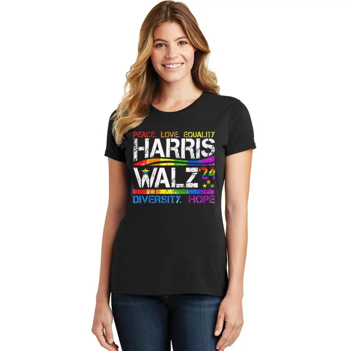 Kamala Harris Tim Walz 2024 Peace Lgbt Harris Walz Waltz Women's T-Shirt