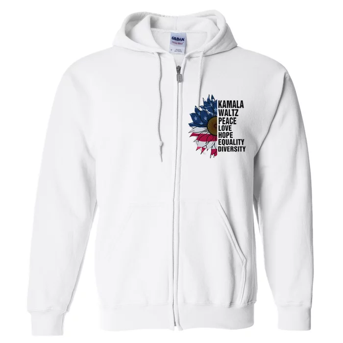 Kamala Harris Tim Walz 2024 Peace Lgbt Harris Walz Waltz Full Zip Hoodie