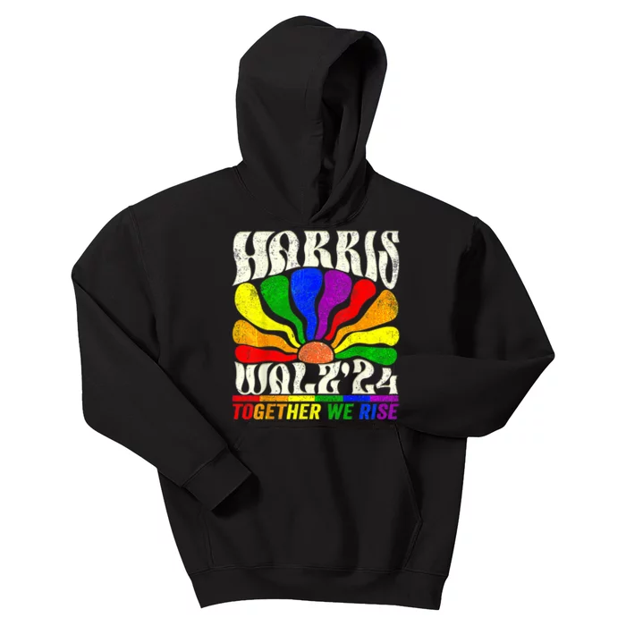 Kamala Harris Tim Walz Pride Lgbt 2024 Together We Rise Kids Hoodie