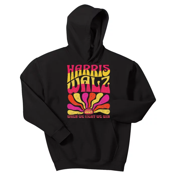 Kamala Harris Tim Walz 2024 When We Fight We Win Kids Hoodie