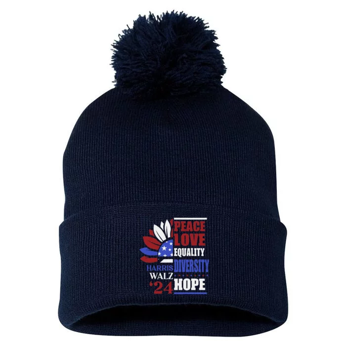 Kamala Harris Tim Walz 2024 Peace Lgbt Harris Waltz 2024 Pom Pom 12in Knit Beanie