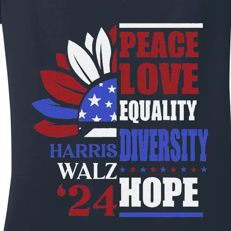 Kamala Harris Tim Walz 2024 Peace Lgbt Harris Waltz 2024 Women's V-Neck T-Shirt