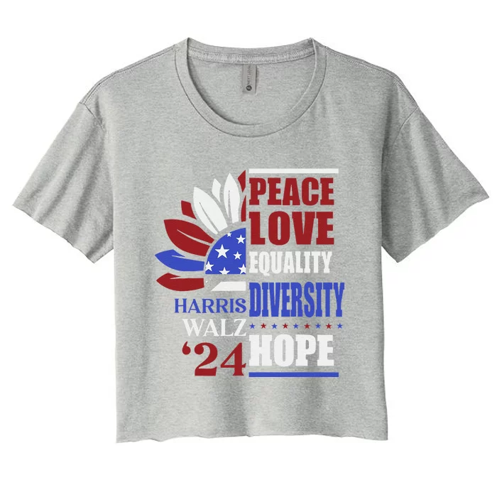 Kamala Harris Tim Walz 2024 Peace Lgbt Harris Waltz 2024 Women's Crop Top Tee