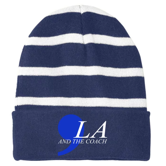 Kamala Harris Tim Walz Coach Comma 2024 Striped Beanie with Solid Band