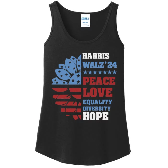 Kamala Harris Tim Walz 2024 Peace Lgbt Harris Walz Waltz Ladies Essential Tank