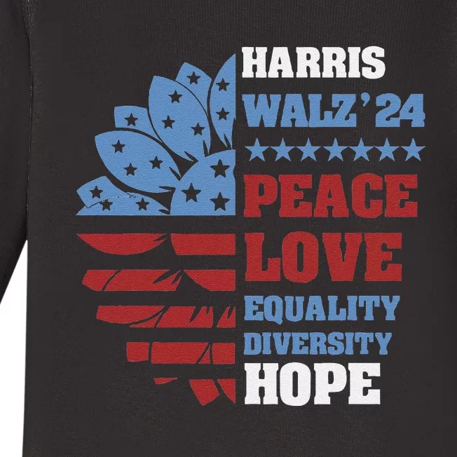 Kamala Harris Tim Walz 2024 Peace Lgbt Harris Walz Waltz Baby Long Sleeve Bodysuit