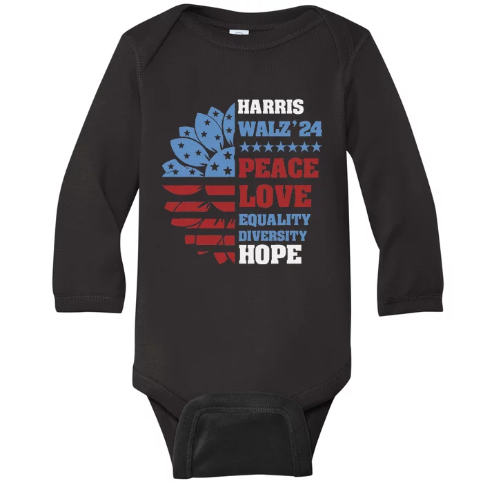 Kamala Harris Tim Walz 2024 Peace Lgbt Harris Walz Waltz Baby Long Sleeve Bodysuit