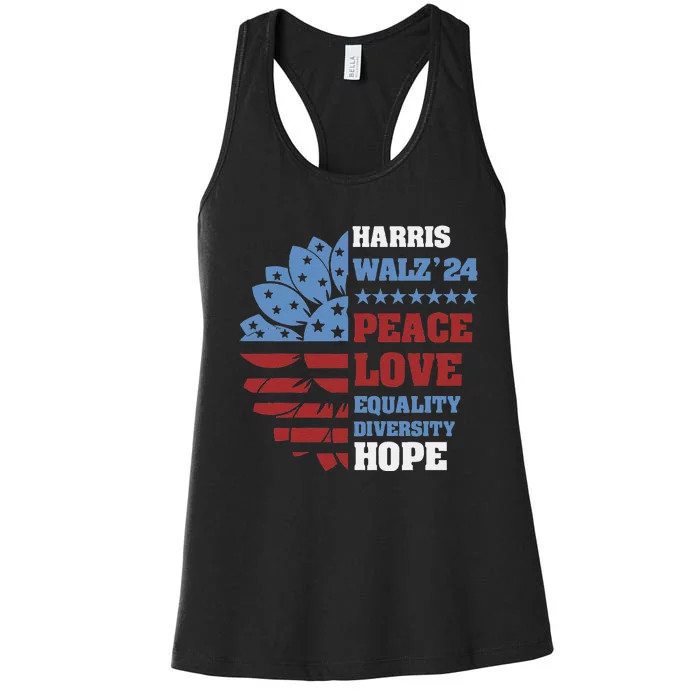 Kamala Harris Tim Walz 2024 Peace Lgbt Harris Walz Waltz Women's Racerback Tank