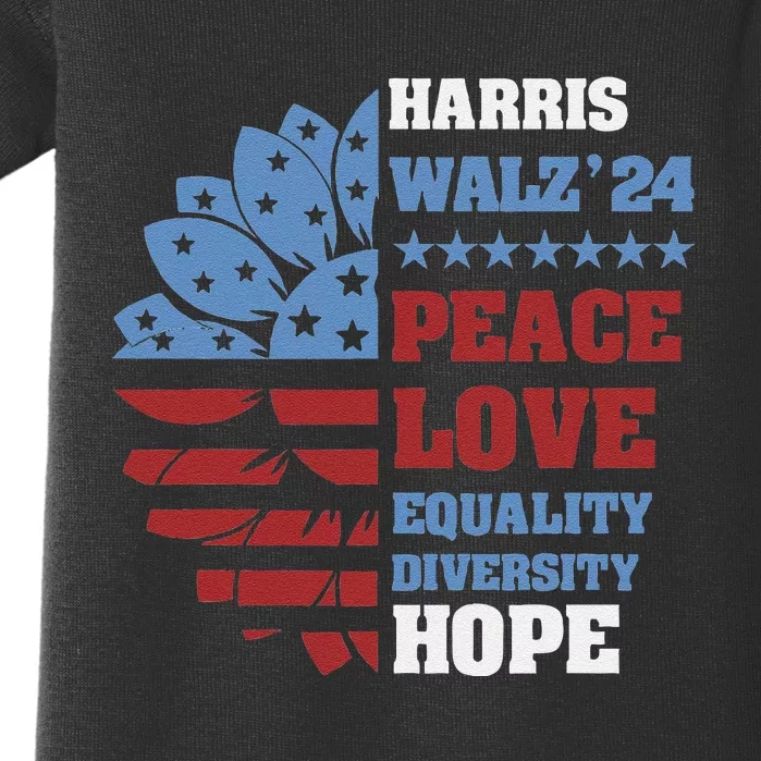 Kamala Harris Tim Walz 2024 Peace Lgbt Harris Walz Waltz Baby Bodysuit