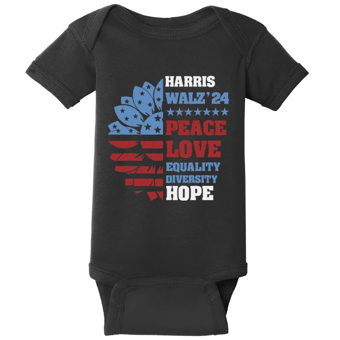 Kamala Harris Tim Walz 2024 Peace Lgbt Harris Walz Waltz Baby Bodysuit