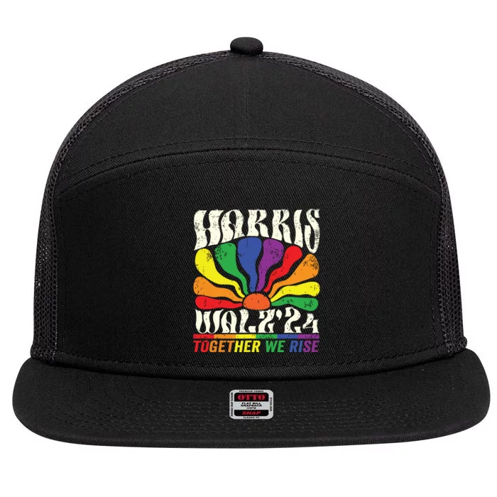 Kamala Harris Tim Walz Pride Lgbt 2024 Together We Rise 7 Panel Mesh Trucker Snapback Hat