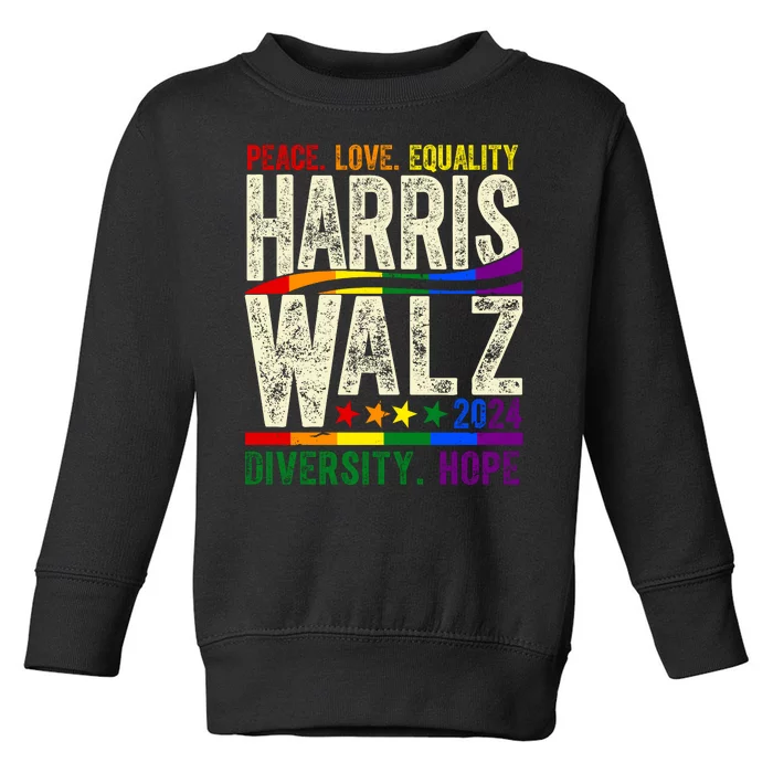 Kamala Harris Tim Walz 2024 Peace Love Lgbtq Vintage Toddler Sweatshirt