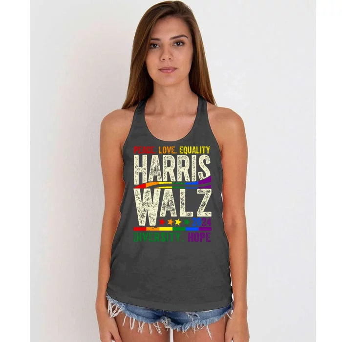 Kamala Harris Tim Walz 2024 Peace Love Lgbtq Vintage Women's Knotted Racerback Tank