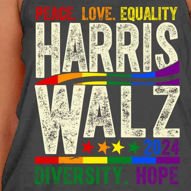 Kamala Harris Tim Walz 2024 Peace Love Lgbtq Vintage Women's Knotted Racerback Tank