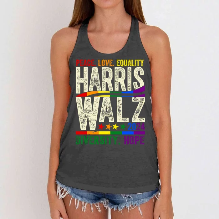 Kamala Harris Tim Walz 2024 Peace Love Lgbtq Vintage Women's Knotted Racerback Tank