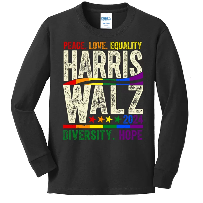 Kamala Harris Tim Walz 2024 Peace Love Lgbtq Vintage Kids Long Sleeve Shirt