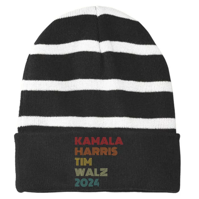 Kamala Harris Tim Walz Vintage Style Striped Beanie with Solid Band