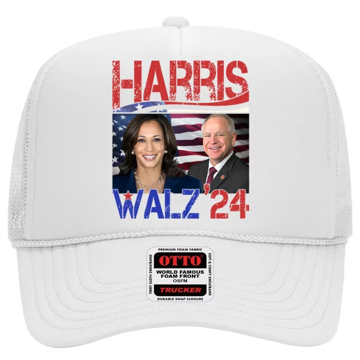 Kamala Harris Tim Walz 2024 Election High Crown Mesh Trucker Hat