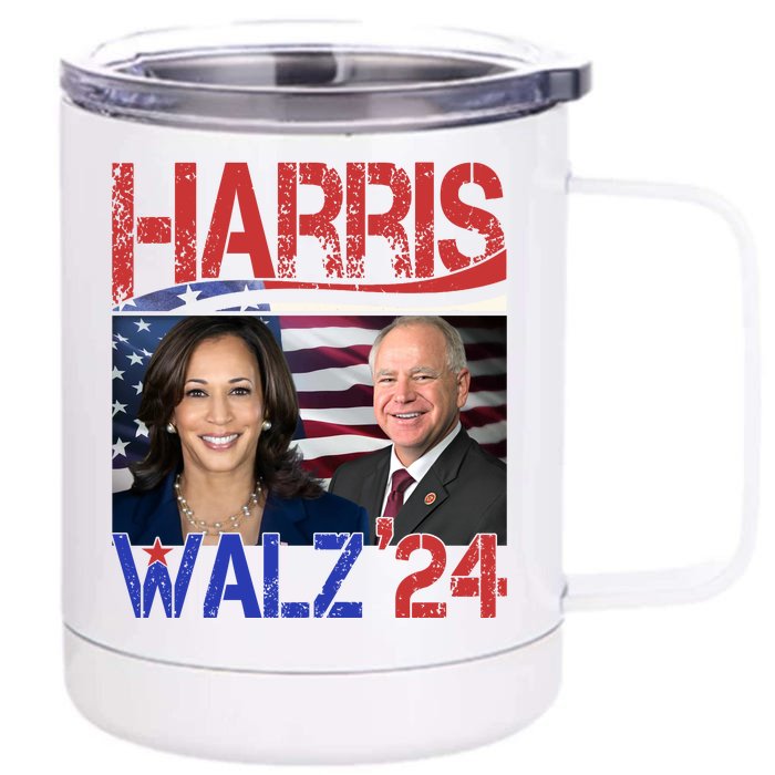 Kamala Harris Tim Walz 2024 Election Front & Back 12oz Stainless Steel Tumbler Cup