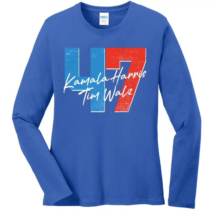 Kamala Harris Tim Walz 47 2024 Election Ladies Long Sleeve Shirt