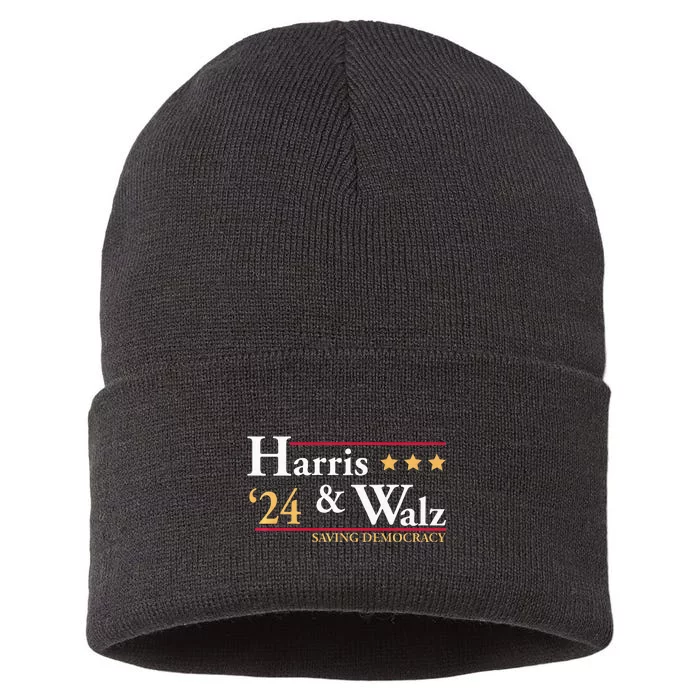 Kamala Harris Tim Walz Saving Democracy Election Campaign Premium Sustainable Knit Beanie