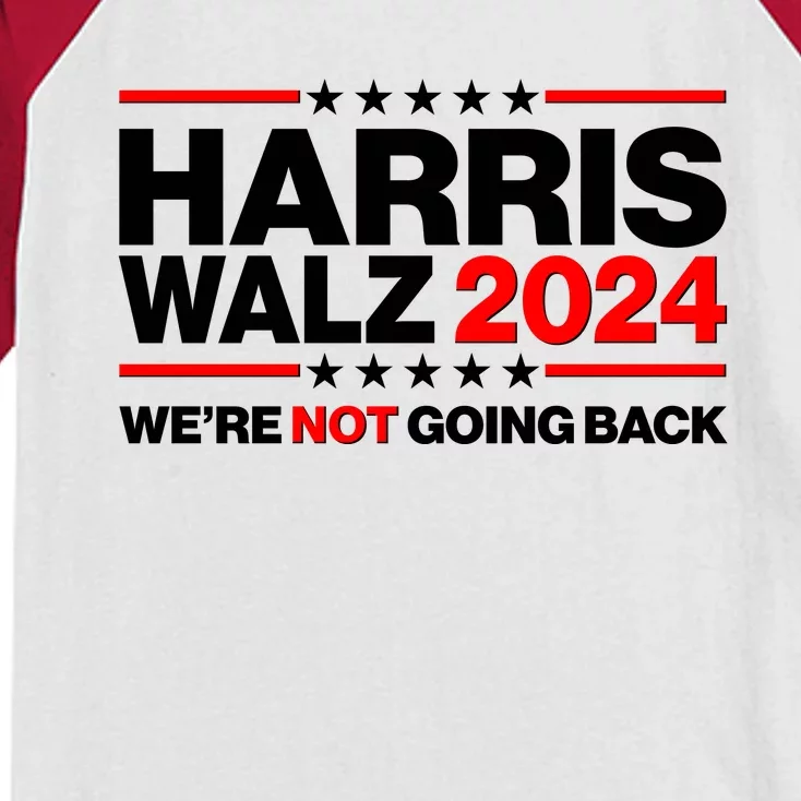 Kamala Harris Tim Walz 2024 Election Were Not Going Back Kids Colorblock Raglan Jersey