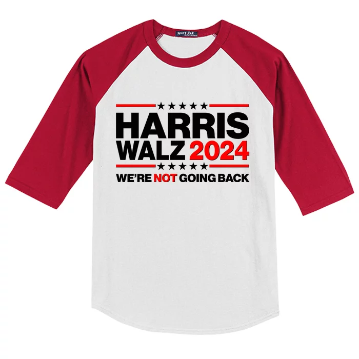 Kamala Harris Tim Walz 2024 Election Were Not Going Back Kids Colorblock Raglan Jersey