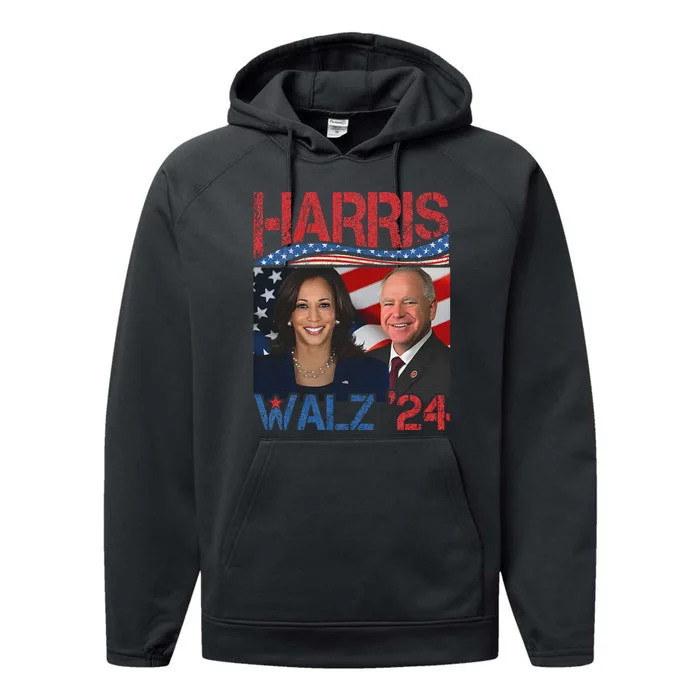 Kamala Harris Tim Walz Waltz Performance Fleece Hoodie