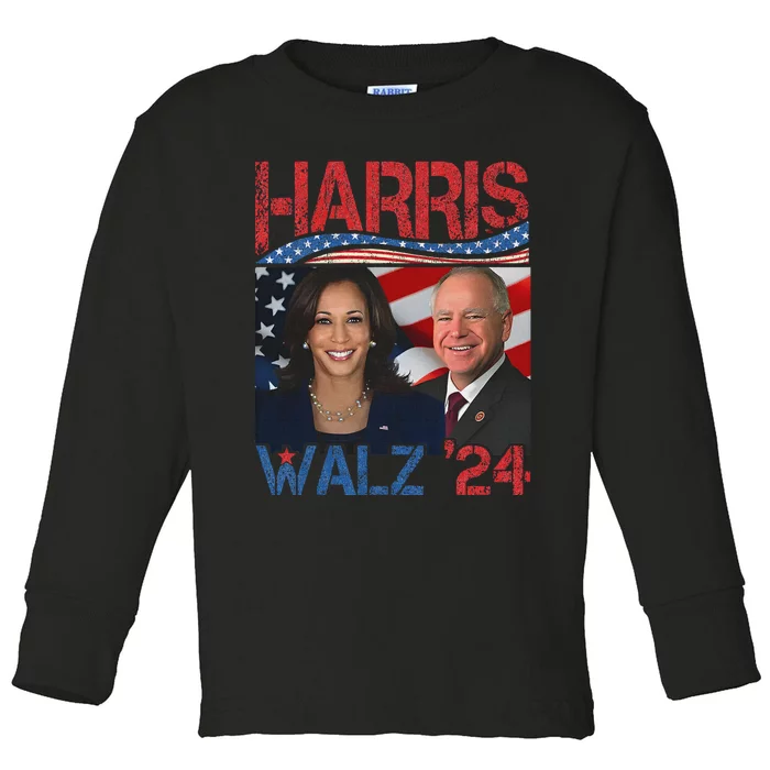 Kamala Harris Tim Walz Waltz Toddler Long Sleeve Shirt