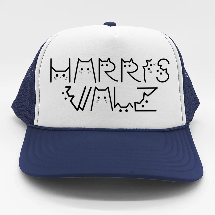 Kamala Harris Tim Walz Waltz Cat Lettering Harris Waltz 2024 Funny Gift Trucker Hat