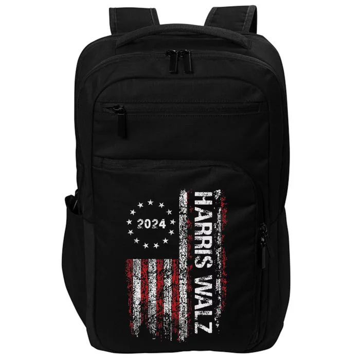 Kamala Harris Tim Waltz 2024 Election American Flag Impact Tech Backpack